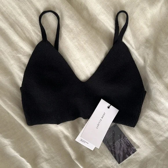 JOHN ELLIOTT SILK COTTON RIB BRALETTE BLACK - Picture 3 of 3